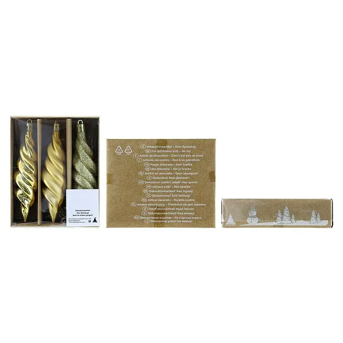 Geroma Dekoartikel Eiszapfen - Gold, Grün, Kunststoff, 3 Stk. - Eine Packung mit drei spiralförmigen goldenen und glitzernden Christbaumschmuckornamenten. Sie sind ausschließlich zur Dekoration geeignet.