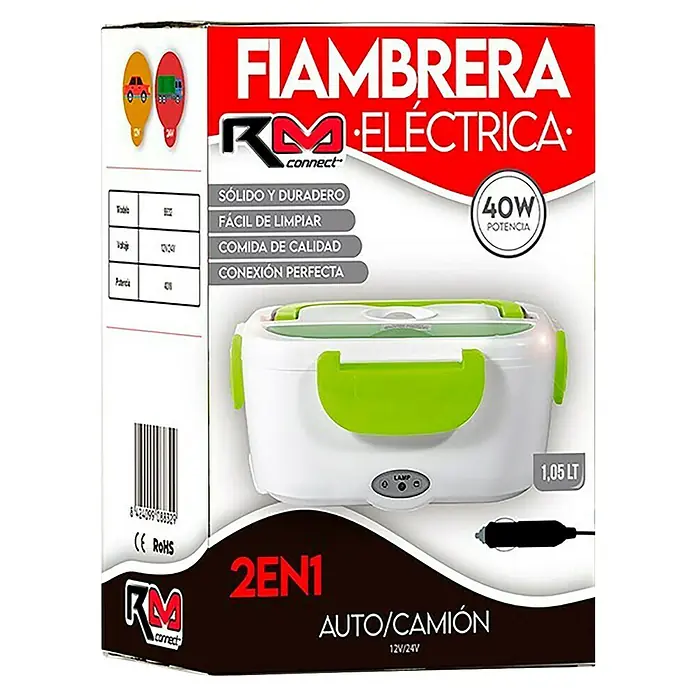 Rolmovil Fiambrera Traveller - 40 W, 12 V - 24 V - Empaque de una fiambrera eléctrica RM Connect de 40W y 1,05L de capacidad, ideal para coche y camión.