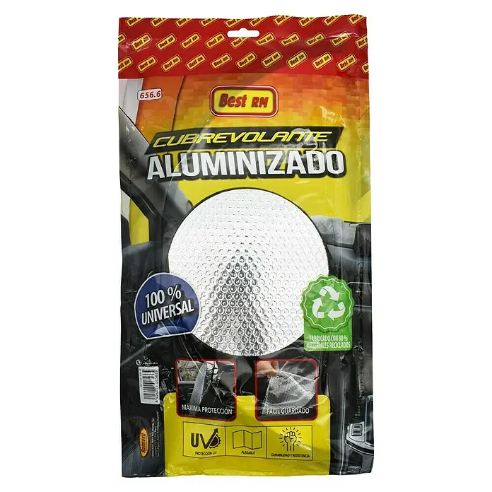Rolmovil Parasol para el coche - Específico para: Volante del vehículo - Imagen de un protector de volante de coche Best RM, universal, protección UV y duradero, empaquetado para la venta minorista.