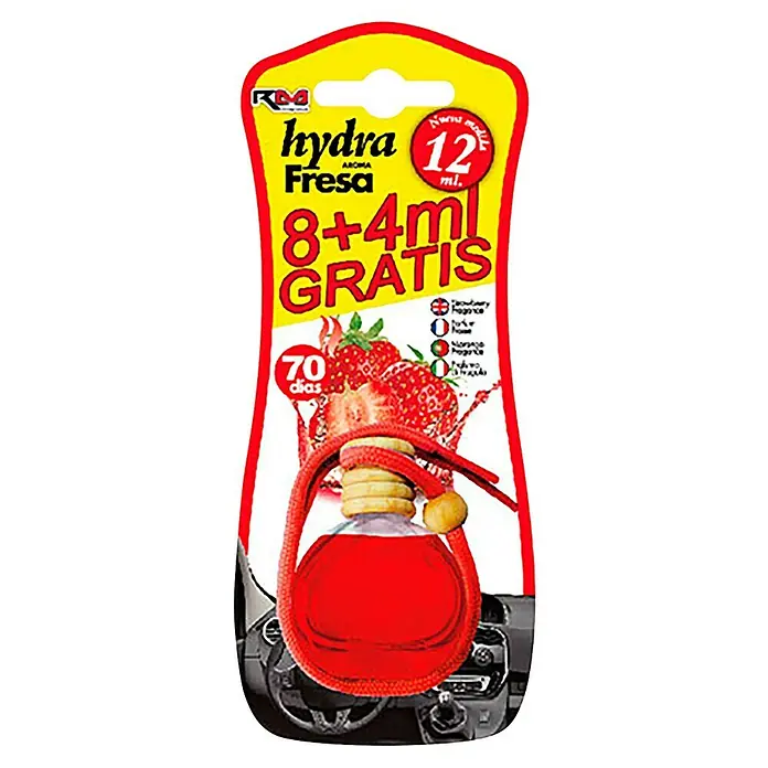Rolmovil Ambientador de coche Hydra - Fresa, Rojo, 70 días - Ambientador Hydra Fresca: 8+4ml gratis. Un aroma fresco para tu coche que dura hasta 70 días. Aroma de fresa para un ambiente agradable.