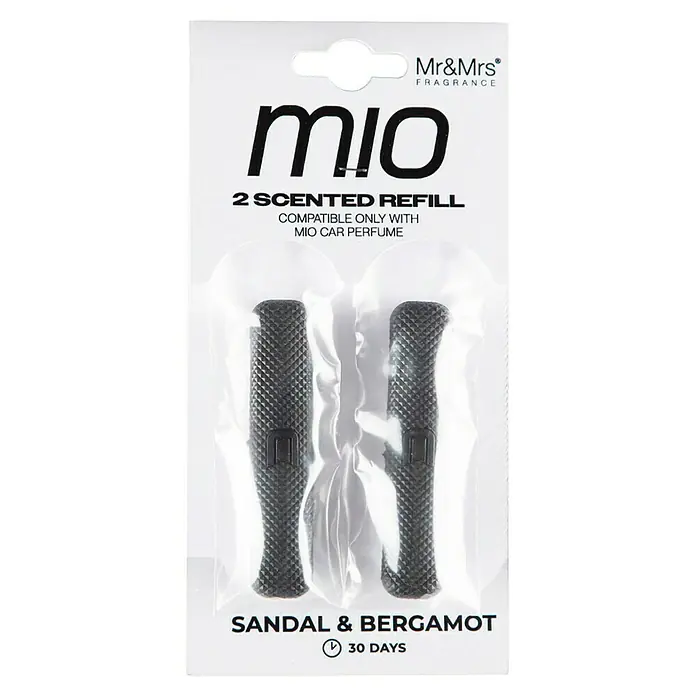 Mr & Mrs Fragrance Ambientador de coche recarga Mio - Sandal Bergamot, 45 días, 2 ud. - Set de recambio de fragancia Mr&Mrs Mio con aroma de sándalo y bergamota, compatible con perfumes de coche Mio, con una duración de 30 días.