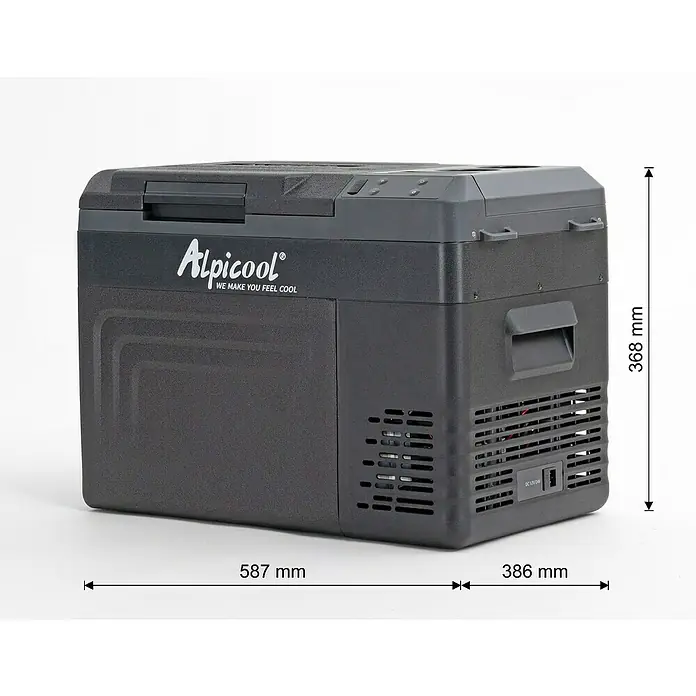Kompressor Kühlbox WTW25 - 593 x 345 x 410 mm - Alpicool Kühlbox mit Maßen: Länge 587 mm, Breite 386 mm und Höhe 368 mm, ideal für unterwegs.