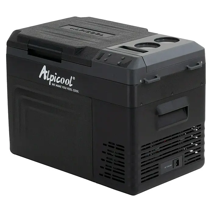 Kompressor Kühlbox WTW25 - 593 x 345 x 410 mm - Tragbarer Alpicool-Kühlschrank in Schwarz, ideal für Reisen, Camping und den Transport von Lebensmitteln. Kompakte Kühlbox für unterwegs.