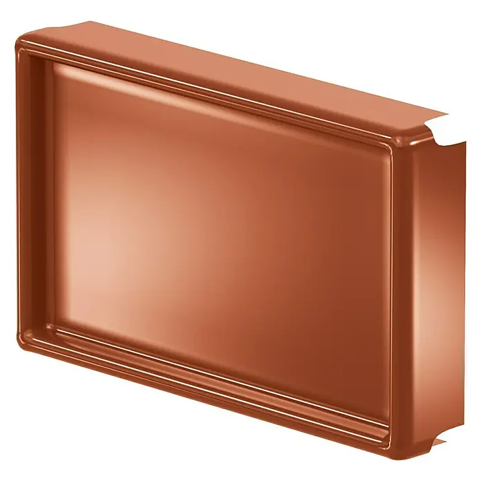 Sarei Piccolo Rinnenendstück - Nennweite: 70 mm, Aluminium, Ziegelrot - Nahaufnahme einer glänzenden, bronzefarbenen, rechteckigen Wandfliese, die ein modernes und elegantes Design für Innenräume bietet.