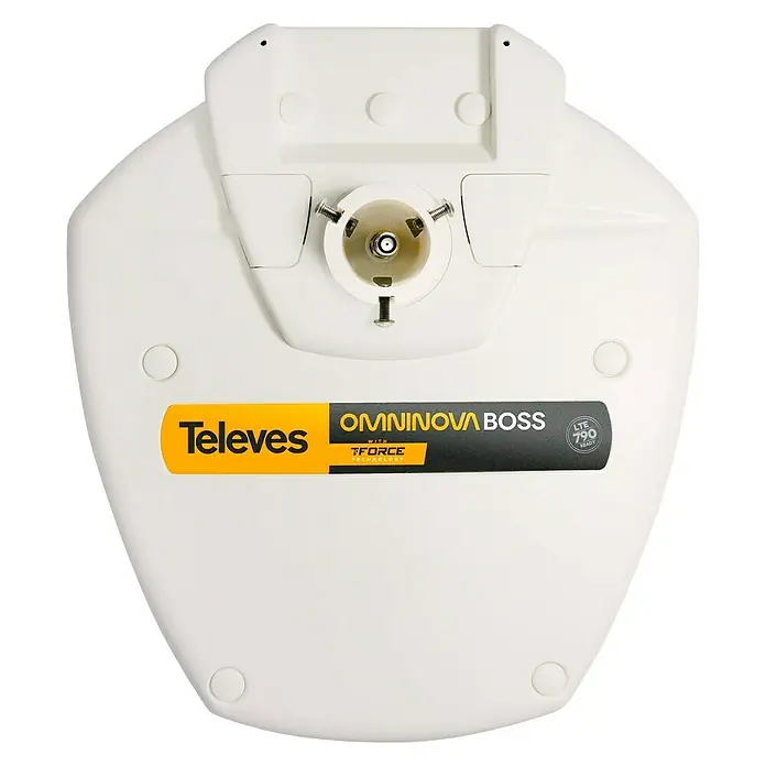 Televés Antena Onminova Boss - 32 x 29 x 10,7 cm - Esta imagen muestra una antena Televes Omninova Boss blanca, diseñada para una recepción óptima de señales de TV.