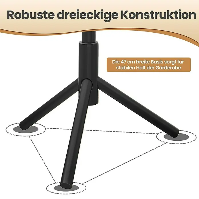 Garderobenständer - B x H: 47 cm x 175 mm, Anzahl Haken: 8 Stk., Schwarz - Robuste, dreieckige Konstruktion der Garderobenständer-Basis für stabilen Halt. Die breite Basis sorgt für zusätzliche Stabilität.