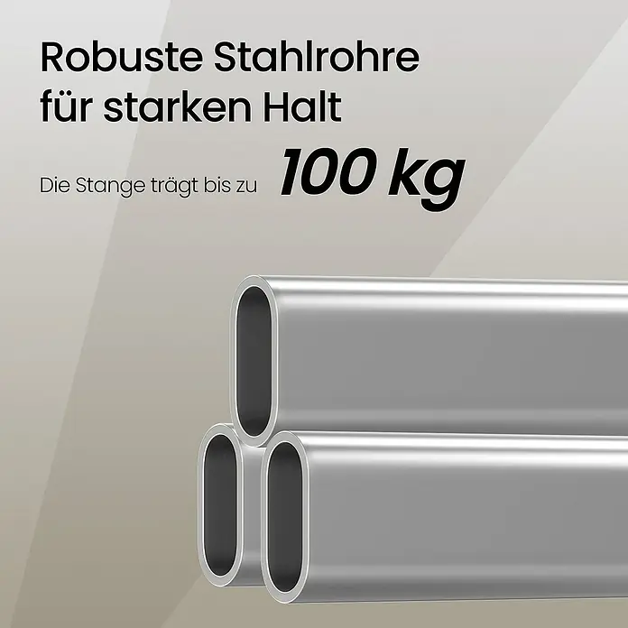 Kleiderwagen - L x H: 45 x 160 cm, Breitenverstellung: 92 cm - 132 cm, Silber - Abbildung von robusten Stahlrohren, die eine hohe Tragfähigkeit von bis zu 100 kg haben und für starken Halt sorgen.