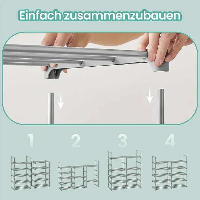 Schuhregal - L x B x H: 30 x 45 x 174 cm, Grau - Einfacher Aufbau des Schuhregals. Das graue Schuhregal ist leicht zusammenzubauen, mit verschiedenen Konfigurationen.