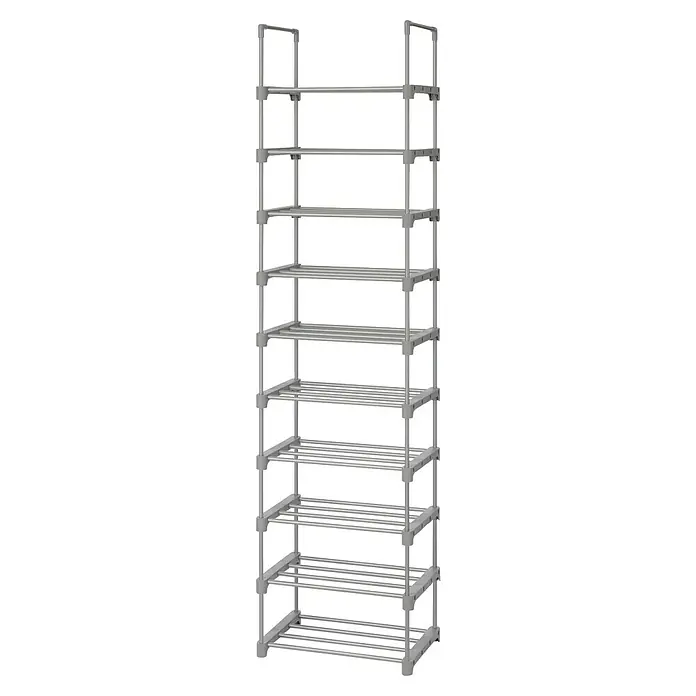 Schuhregal - L x B x H: 30 x 45 x 174 cm, Grau - Bild eines hohen Schuhregals mit mehreren Böden, ideal zur Aufbewahrung von Schuhen und zur Organisation des Eingangsbereichs.