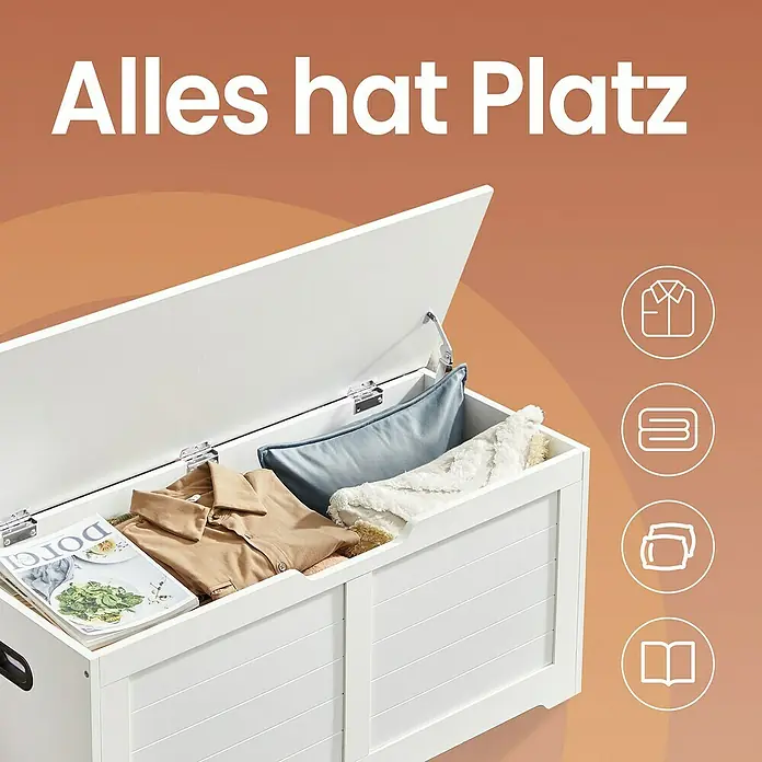 Truhe - L x B x H: 40 x 100 x 46 cm, Weiß - Vielseitige weiße Aufbewahrungsbox mit geräumigem Innenraum zur stilvollen Aufbewahrung verschiedener Gegenstände.