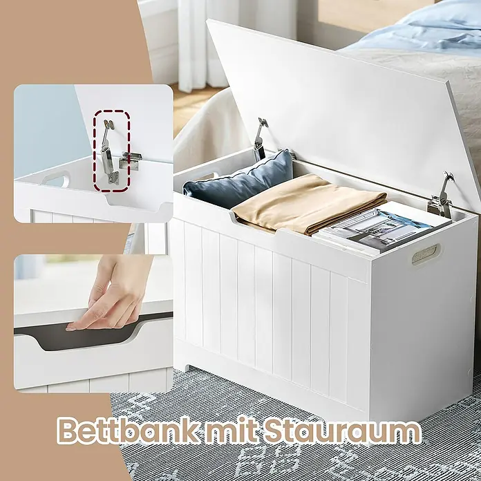 Truhe - L x B x H: 40 x 76 x 48 cm, Weiß - Bettbank mit Stauraum.