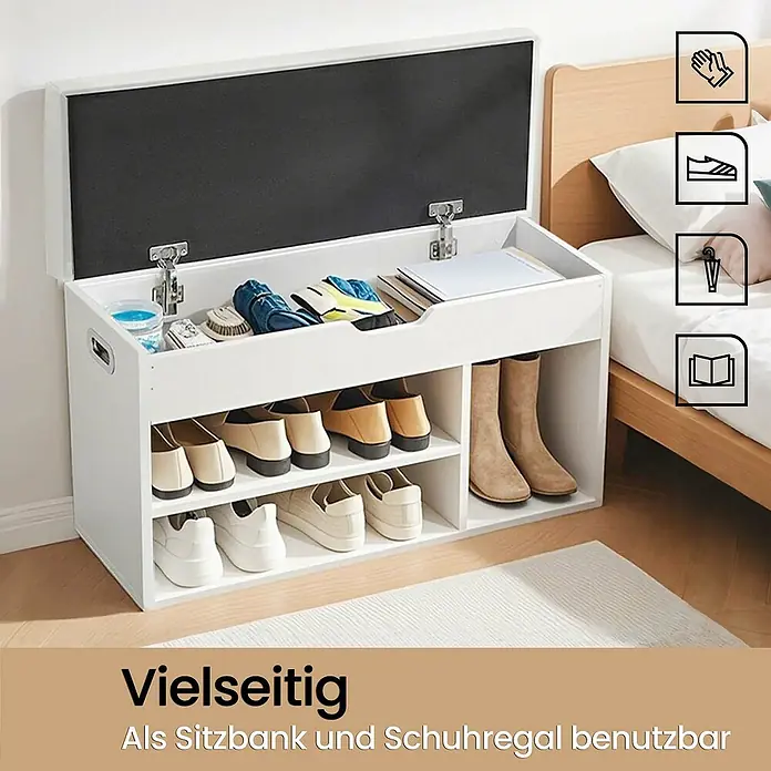 Schuhbank mit Stauraum - L x B x H: 30 mm x 80 cm x 44 cm, Weiß - Vielseitige Schuhbank mit Stauraum. Als Sitzbank und Schuhregal nutzbar. Ideal für Flur oder Schlafzimmer.