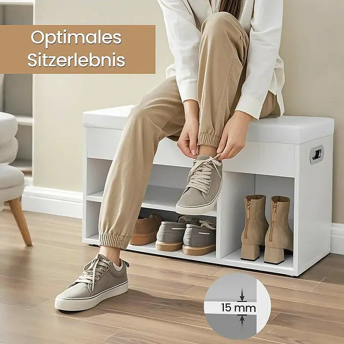 Schuhbank mit Stauraum - L x B x H: 30 mm x 80 cm x 44 cm, Weiß - Gepolsterte Schuhbank mit Schuhregal.