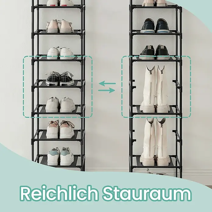 Schuhregal - L x B x H: 33 x 33 x 173 cm, Schwarz - Viel Stauraum mit diesem Schuhregal.