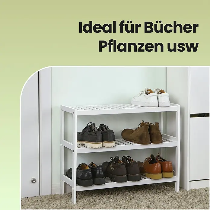 Schuhregal - L x B x H: 26 x 70 x 55,2 cm, Weiß - Schuhregal aus Holz mit drei Ebenen zur Aufbewahrung verschiedener Schuhe, ideal für Flur oder Garderobe.