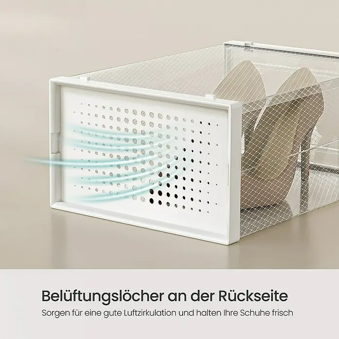 Schuhbox - L x B x H: 23,2 x 33,5 x 14,3 cm, Kunststoff, Weiß/Transparent, 18 Stk. - Schuhaufbewahrung mit Belüftungslöchern für optimale Luftzirkulation und frische Schuhe. Ideal für die Schuhaufbewahrung.