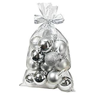 Weihnachtskugeln im Geschenkbeutel (Silber, Kunststoff, Durchmesser: 6 cm, 20 Stk.)