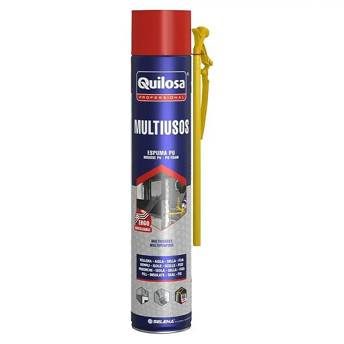 Quilosa Adhesivo para montaje Multiusos - Lata - Bote de espuma de PU multiusos Quilosa para rellenar, aislar, sellar y fijar para aplicaciones profesionales.