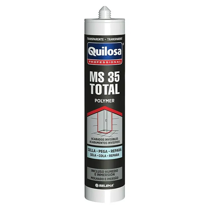 Quilosa Adhesivo y sellador MS 35 TOTAL - Transparente, 280 ml - Adhesivo transparente Quilosa MS 35 Total Polymer, para acabados invisibles, sella, pega y repara incluso en ambientes húmedos.