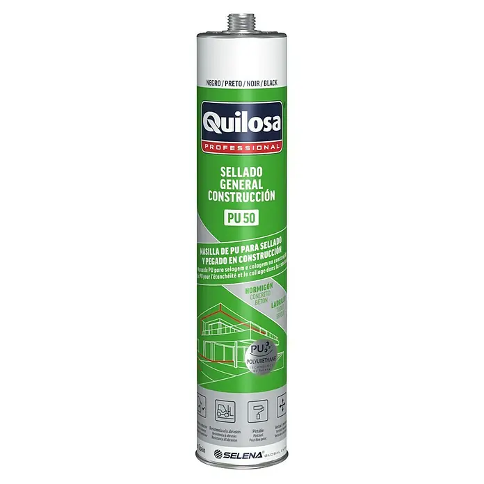Quilosa Set de pegamento Sintex PU 50 - 300 ml, Negro - Sellador Quilosa PU 50 para construcción general, ideal para sellar y pegar en proyectos de construcción.