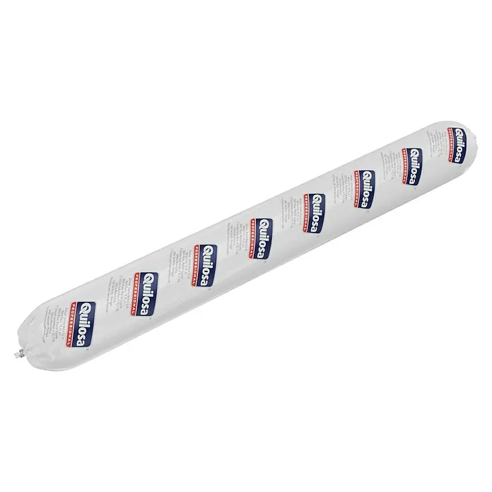 Quilosa Set de pegamento Sintex PU 50 - 600 ml, Gris - Un rollo de sellador Quilosa Professional, envuelto en un embalaje blanco con el logotipo de la marca, ideal para aplicaciones profesionales.