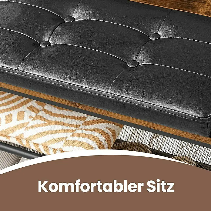 Schuhbank - L x B x H: 30 x 80 x 48 cm, Braun/Schwarz - Bequeme, gesteppte Sitzbank mit Stauraum. Ideal für Flur oder Wohnzimmer, bietet Komfort und zusätzlichen Platz.
