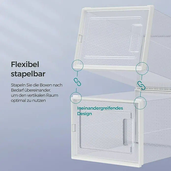 Schuhbox - L x B x H: 25 x 35 x 19 cm, Kunststoff, Weiß/Transparent, 18 Stk. - Stapelbare transparente Schuhboxen mit ineinandergreifendem Design für optimale Raumnutzung.