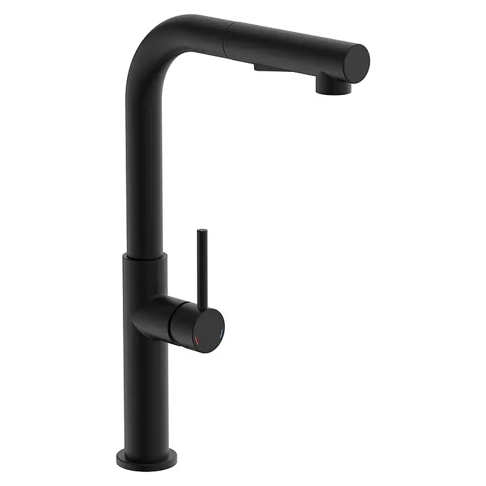 Mixomat Grifo de cocina Monza - Altura: 36,5 cm, Negro, Mate - Elegante grifo de cocina negro mate con caño giratorio y mezclador monomando para un control preciso de la temperatura. Diseño moderno para cualquier cocina.