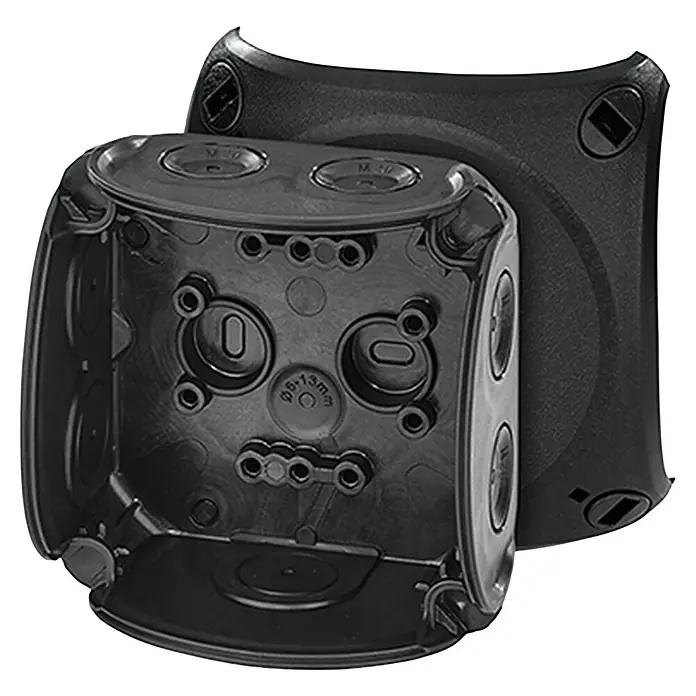 Hensel  Abzweigkasten DK 0200 B - 93 x 93 x 62 mm - Schwarze Installationsdose mit quadratischer Abdeckung. Zum Aufputzmontage und zur einfachen Installation von Schaltern und Steckdosen geeignet.