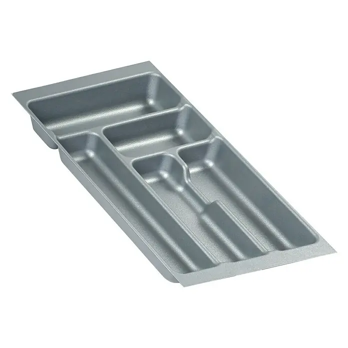 Cubertero 350 - L x An x Al: 47,3 x 25,9 x 5,3 cm, Gris - Bandeja plateada para cubiertos con múltiples compartimentos para el almacenamiento organizado de utensilios de cocina y platería.