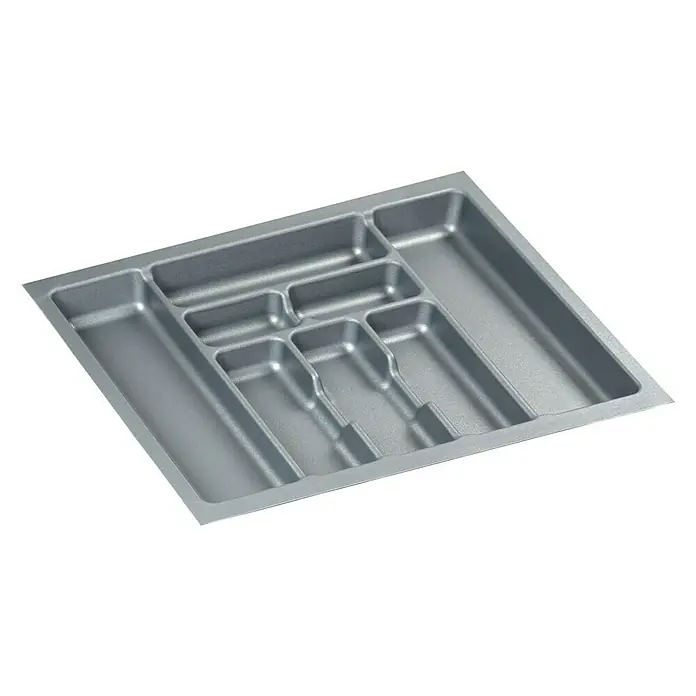 Cubertero 600 - L x An x Al: 47,3 x 50,9 x 5,3 cm, Gris - Bandeja para cubiertos plateada con múltiples compartimentos para la organización ordenada de utensilios de cocina.