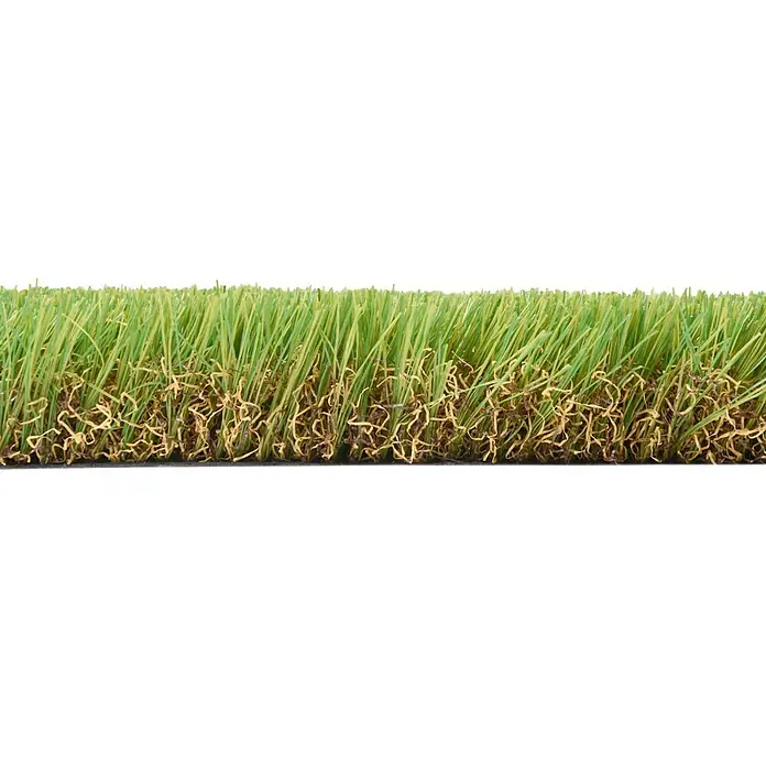Césped artificial Paraíso - 5 x 1 m, Altura del pelo: 40 mm, 18.900 puntadas/m² - Primer plano de una alfombra con césped artificial, que proporciona un aspecto de césped realista para espacios exteriores.