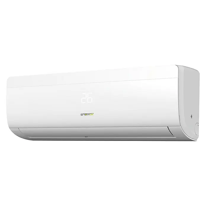 Snowair Aire acondicionado Inverter Vela 71 - 6.450 W, 6.600 W, 50 m², Blanco - Primer plano de un aire acondicionado blanco Snowair con pantalla digital y diseño minimalista para interiores modernos.