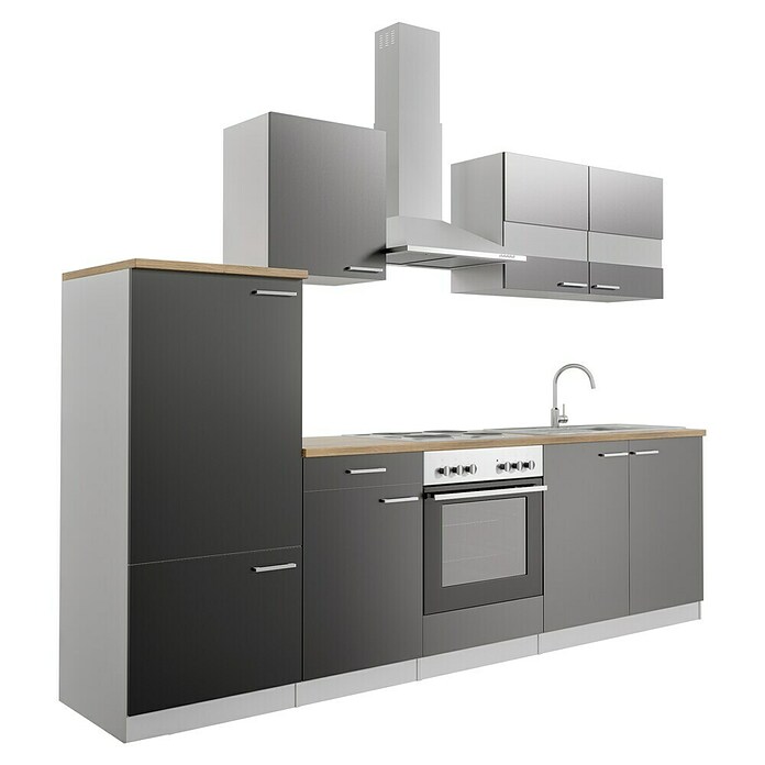 Respekta Küchenzeile KB270WS (Breite: 270 cm, Mit Elektrogeräten, Schwarz)
