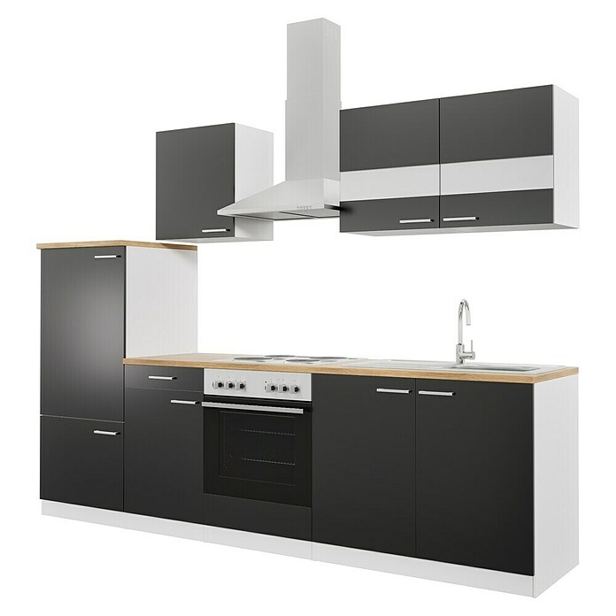 Respekta Küchenzeile KB270WS (Breite: 270 cm, Mit Elektrogeräten, Schwarz)