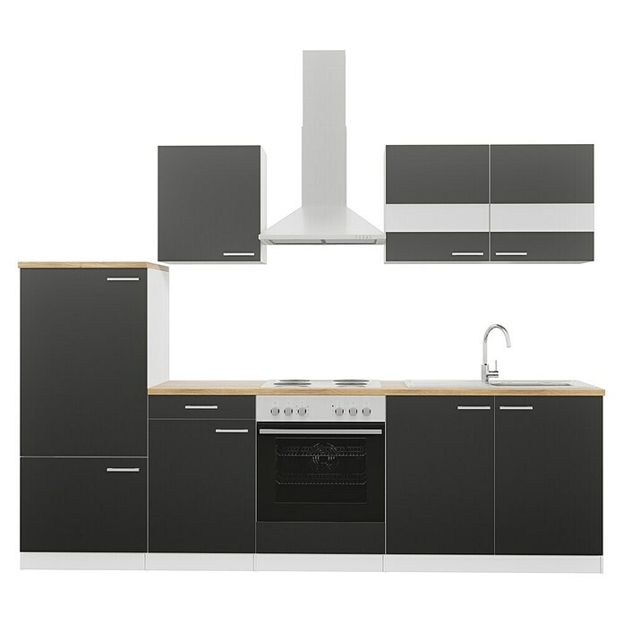 Respekta Küchenzeile KB270WS (Breite: 270 cm, Mit Elektrogeräten, Schwarz)