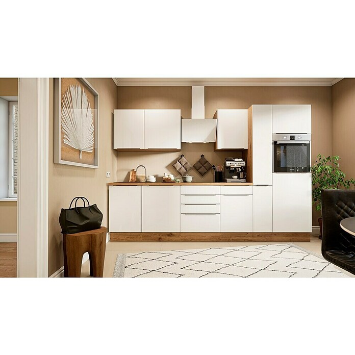 BAUHAUS Composición de cocina Marleen (Ancho: 310 cm, Blanco, Color del cuerpo: Marrón, Con electrodomésticos) | BAUHAUS