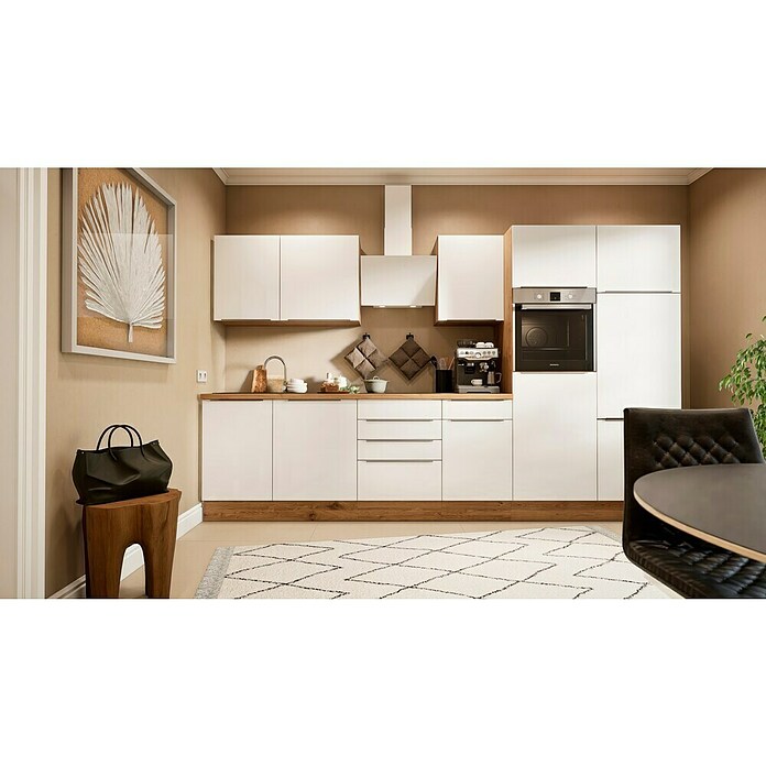 BAUHAUS Composición de cocina Marleen (Ancho: 340 cm, Blanco, Color del cuerpo: Marrón, Con electrodomésticos) | BAUHAUS