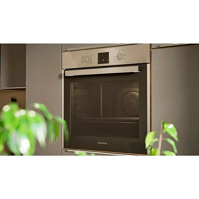 BAUHAUS Küchenzeile Sandra - Breite: 370 cm, Grau, Farbe Korpus: Artisan Eiche, Mit Elektrogeräten - Ein moderner Einbaubackofen von Respekta in einer grauen Küchenzeile, der Funktionalität und modernes Design vereint.