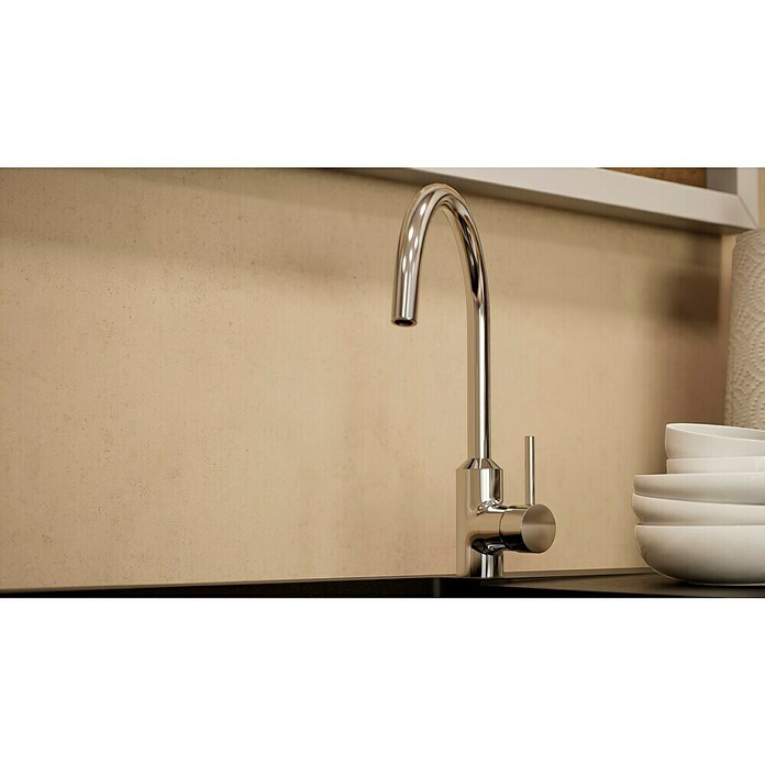 BAUHAUS Cocina esquinera Marleen (An x Pr: 280 x 170 cm, Blanco, Mate, Color del cuerpo: Marrón, Con electrodomésticos) | BAUHAUS