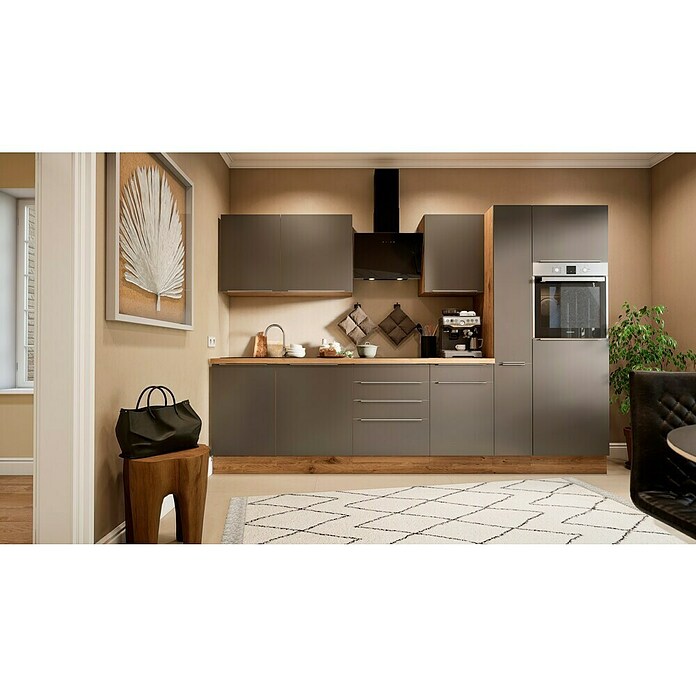BAUHAUS Composición de cocina Marleen (Ancho: 310 cm, Gris, Color del cuerpo: Marrón, Con electrodomésticos) | BAUHAUS