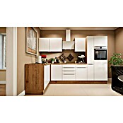 BAUHAUS Cocina esquinera Marleen (An x Pr: 310 x 170 cm, Blanco, Mate, Color del cuerpo: Marrón, Con electrodomésticos) | BAUHAUS