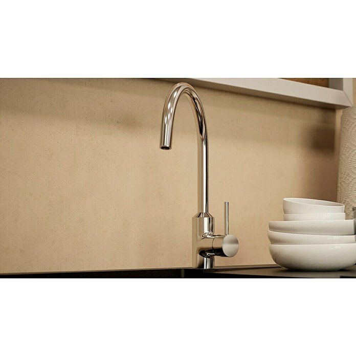 BAUHAUS Cocina esquinera Marleen (An x Pr: 340 x 170 cm, Blanco, Mate, Color del cuerpo: Marrón, Con electrodomésticos) | BAUHAUS