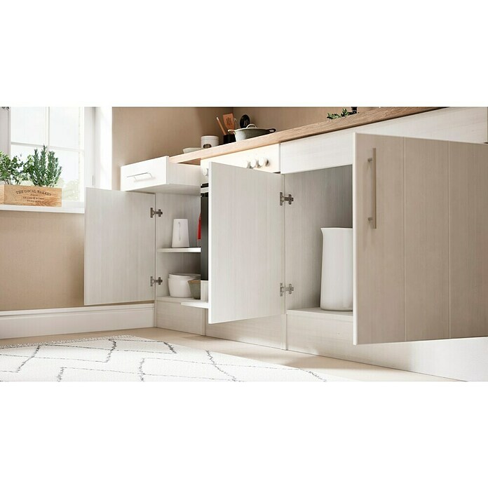 Respekta Premium Composición de cocina (Ancho: 210 cm, Con dispositivos eléctricos, Réplica de alerce blanco)