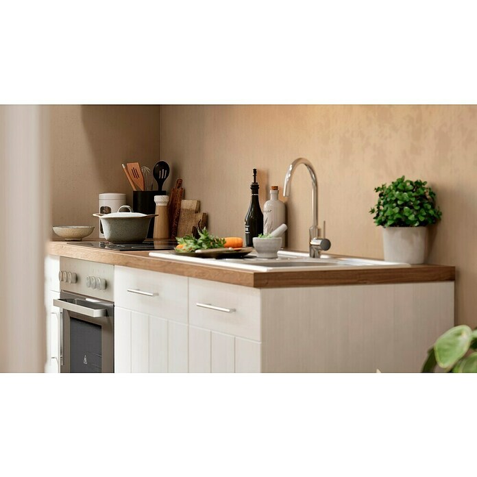 Respekta Premium Composición de cocina (Ancho: 220 cm, Con dispositivos eléctricos, Réplica de alerce blanco)
