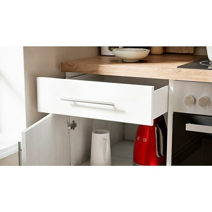 Respekta Premium Küchenzeile (Breite: 210 cm, Mit Elektrogeräten, Lärche Weiß-Nachbildung)
