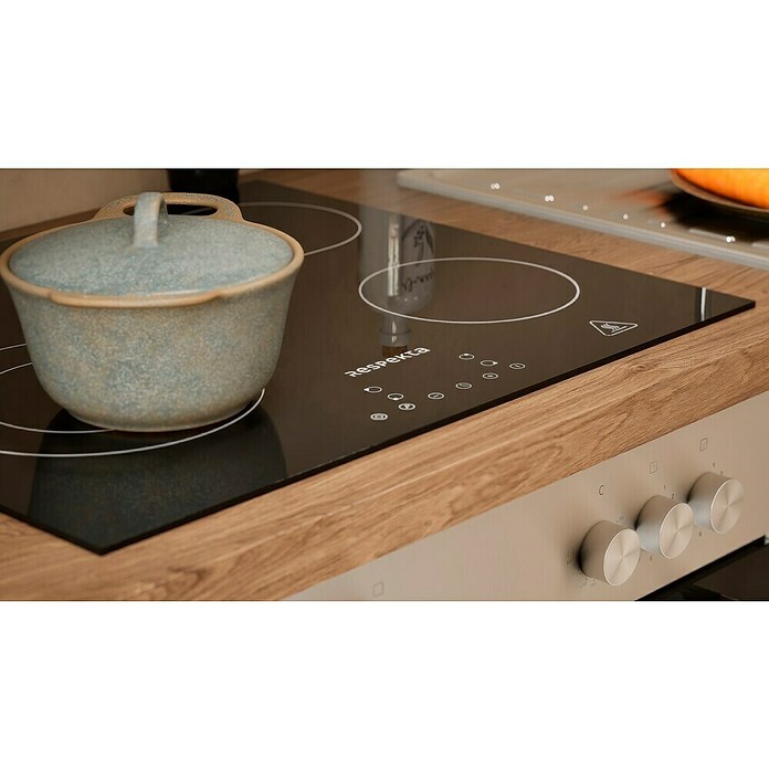 Respekta Premium Composición de cocina (Ancho: 300 cm, Con dispositivos eléctricos, Réplica de alerce blanco)