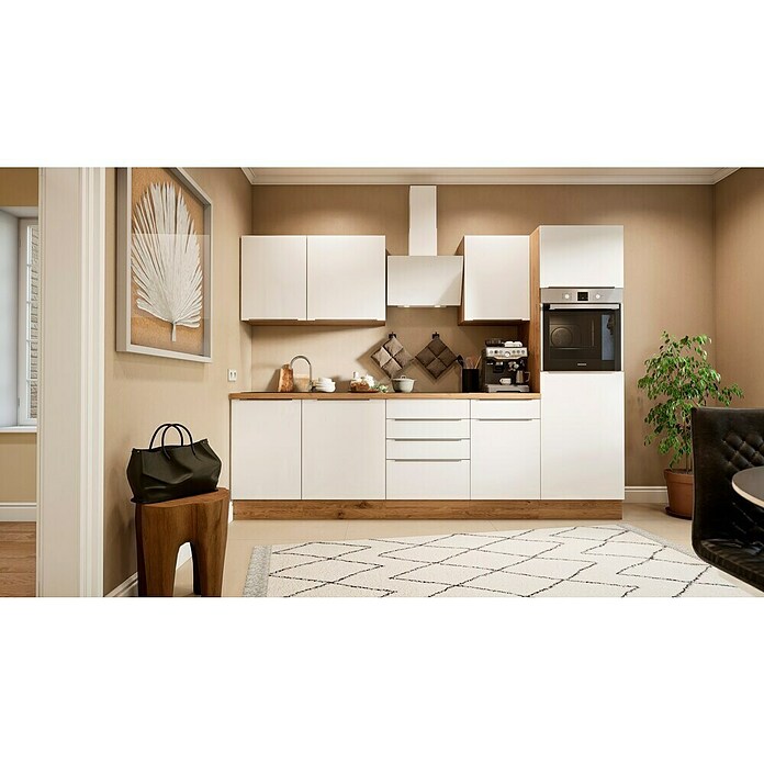 BAUHAUS Composición de cocina Marleen (Ancho: 280 cm, Blanco, Color del cuerpo: Marrón, Con electrodomésticos) | BAUHAUS