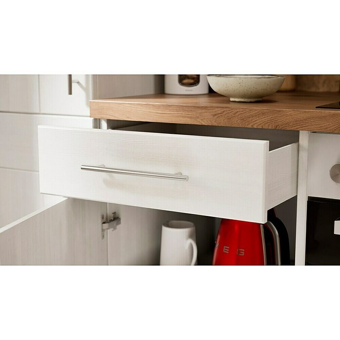 Respekta Premium Composición de cocina (Ancho: 310 cm, Con dispositivos eléctricos, Réplica de alerce blanco)