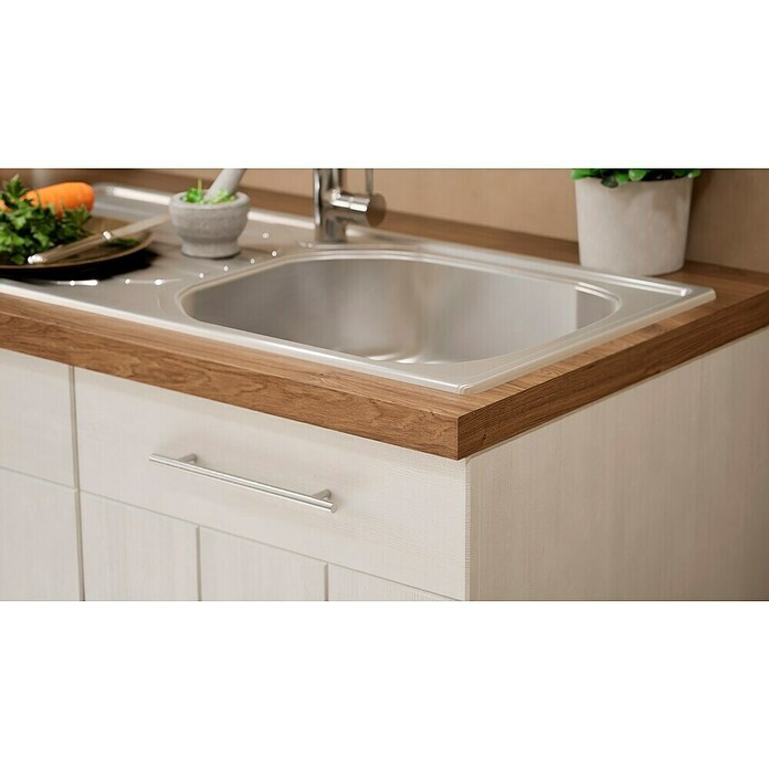 Respekta Premium Composición de cocina (Ancho: 220 cm, Con dispositivos eléctricos, Réplica de alerce blanco)